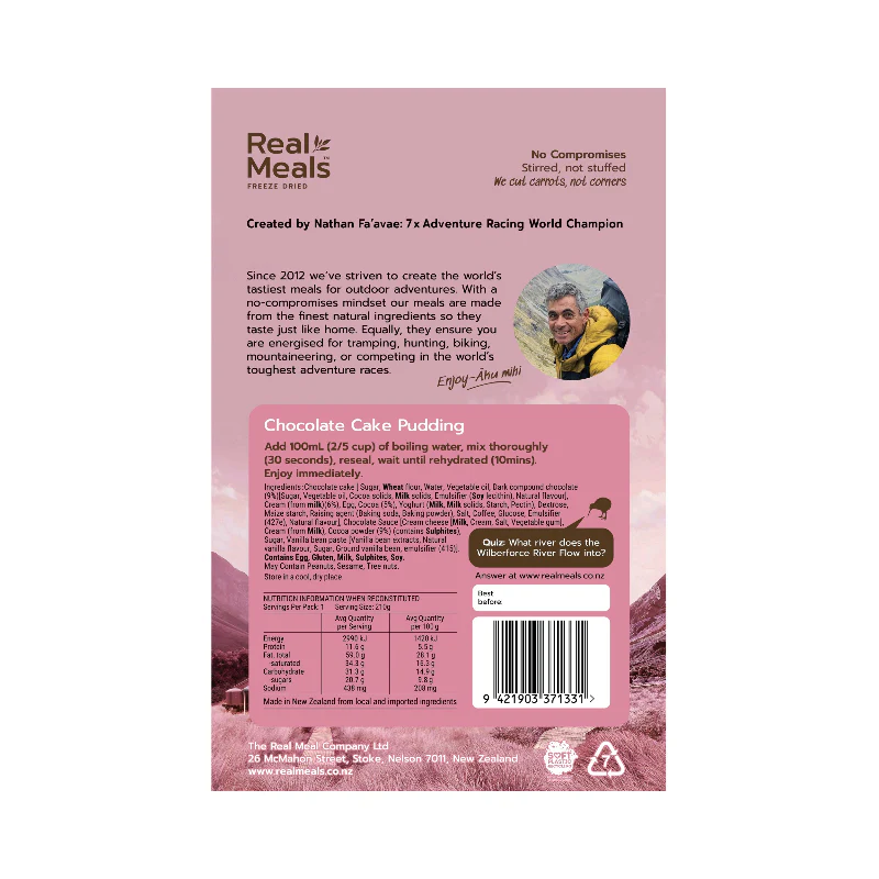 Real Meals Chocolate Cake Pudding Freeze Dried Meal - Image 2